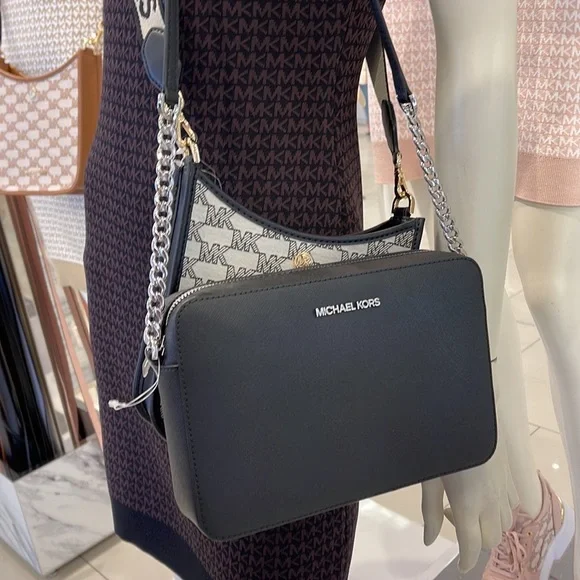 Michael Kors Jet Set Item Large East West Zip Crossbody Leather Black - Picture 12 of 16